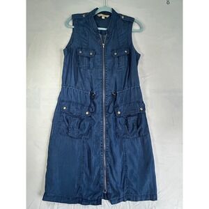 hope & harlow denim dress Hope And Harlow Blue Denim Mini Dress Women's 4 SleeveLess Farm Girl Core  VTG P2